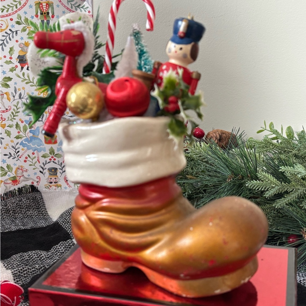 Festive Vintage Gold and Red Holiday Boot Decoration - Picture 1 of 6